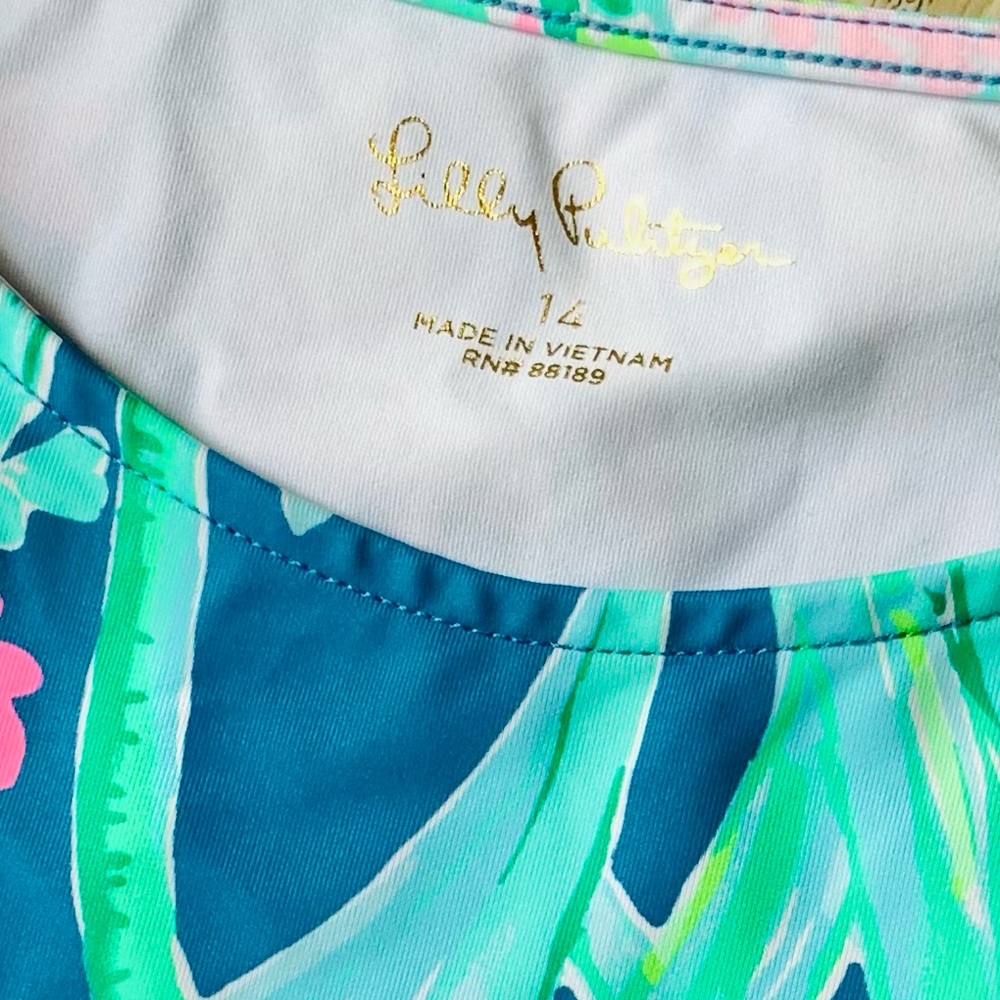 Lilly Pulitzer LS Tropical Swim Top Girls 14 - Picture 3 of 7